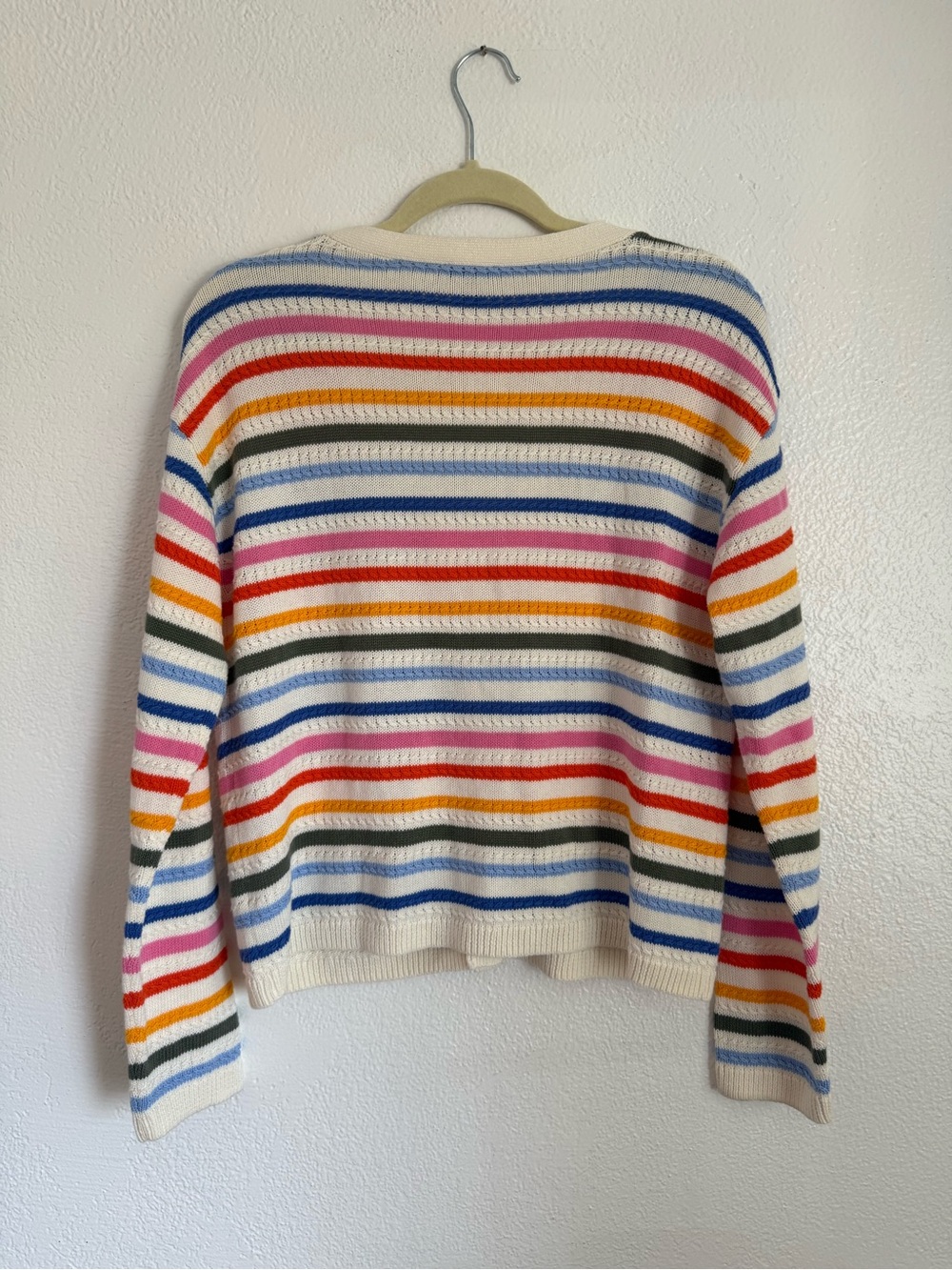 Talbots Size Medium Ribbed V-Neck Cardigan Sweater Striped Colorful Button Front - Picture 5 of 6